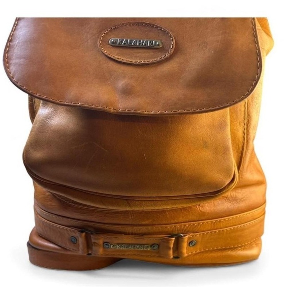 Kalahari Leather Bucket Backpack Brown Drawstring Flap Pocket Adjustable Straps - Picture 3 of 9
